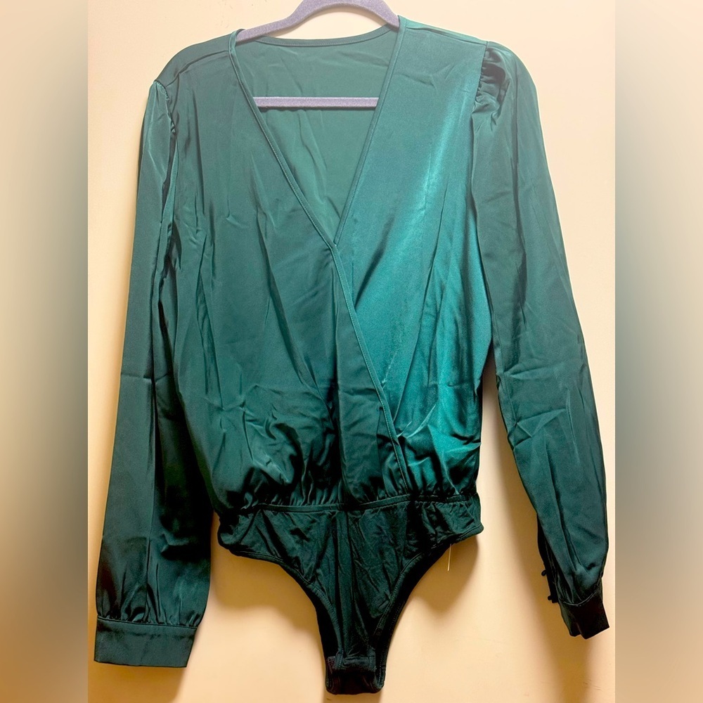 New Cup She Long Sleeve Body Suit. Emerald Green. Size Medium